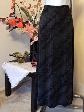 Preowned es.se Petite Vintage Black Gray Floral Elastic High Waist Pencil Skirt